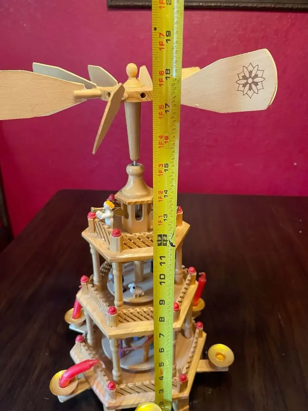 Vintage Lillie Vernon Three-Tier Wooden Christmas Pyramid Nativity Carousel